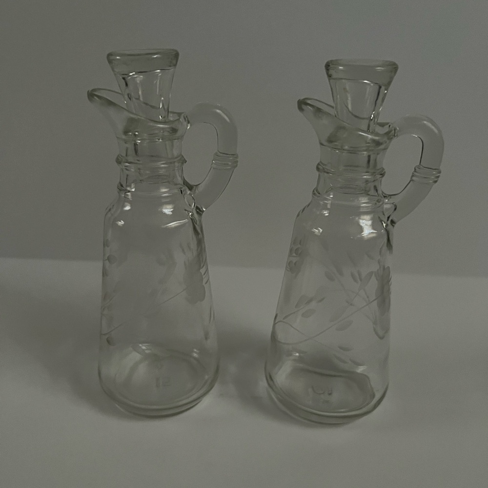 Vintage Clear Glass Cruets with Etchings